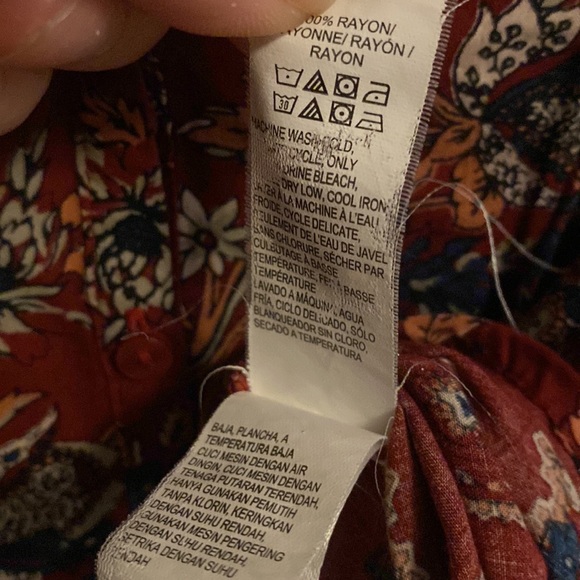 LUCKY BRAND Floral Self-Tie Cuff Floral Boho Chic Henley Peasant Blouse Medium - Picture 11 of 11